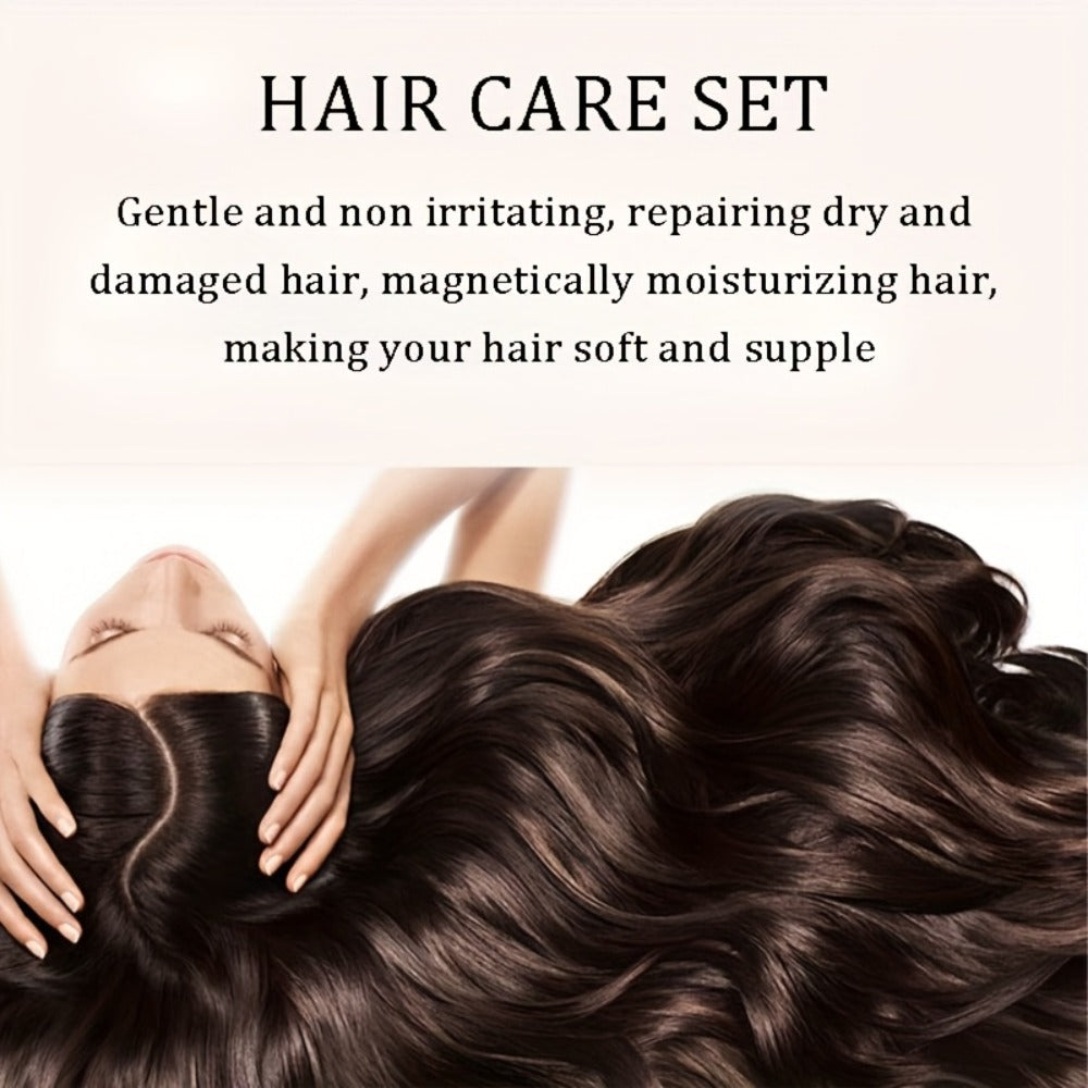 Keratin Argan Oil Hair Care Kit 4pcs — Moroccan Nut Oil Deep Moisturizing Set with Conditioner, Hair Mask, Essential Oil & Shampoo Brush, Repairs Split Ends for Softer Hair