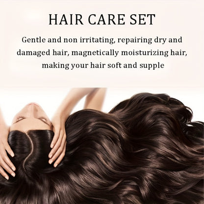 Keratin Argan Oil Hair Care Kit 4pcs — Moroccan Nut Oil Deep Moisturizing Set with Conditioner, Hair Mask, Essential Oil & Shampoo Brush, Repairs Split Ends for Softer Hair