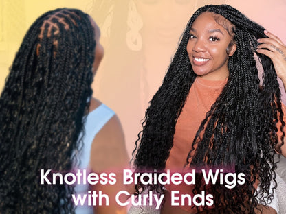 Bohemian Box Braids Wig 360 Full Lace Knotless Goddess Braided Wig for Women 36 Inch Synthetic Hair Natural Black Honey Blonde Burgundy Lightweight Breathable Daily Party