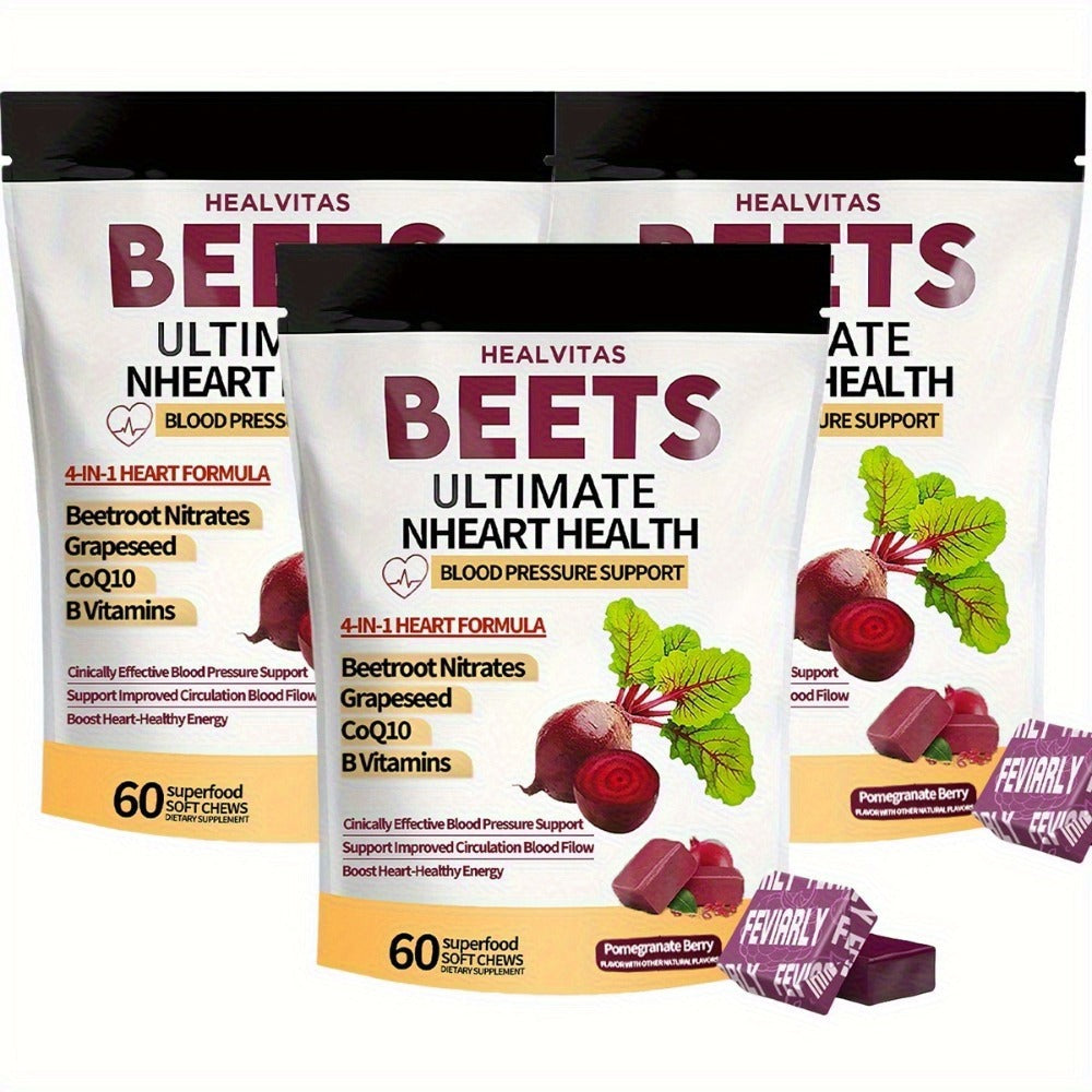 4 In 1 Super Beetroot Gummies Contains Coenzyme Q10, Beetroot Powder, Multi-Vitamins, Supports Healthy Blood Pressure, Heart Health, 60 Soft Chewable Gummies, Pomegranate Fruit Flavor - 30 Day Supply, Best Gift For Family And Friends!