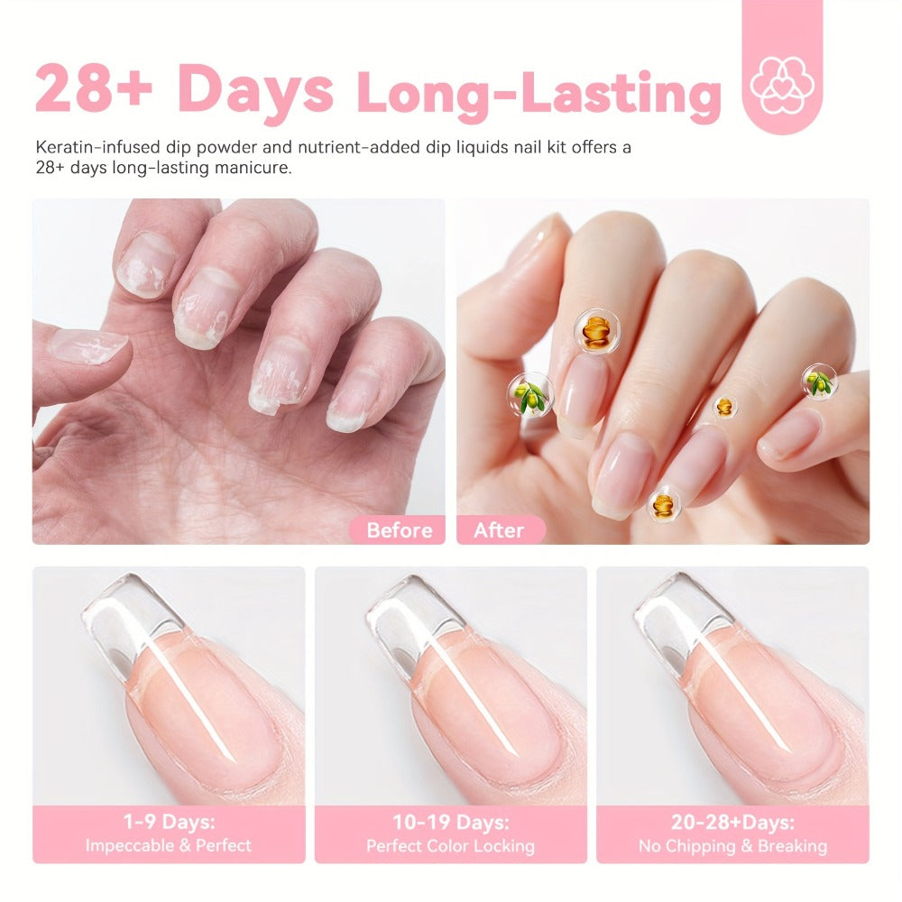 SAVILAND Clear Dip Powder Nail Kit Starter: 60G 2.1Oz Dip Powder for Nails with Dipping Powder Liquid Set Including Dip Base, Activator, And Top Coat. A Professional Dip Nail Kit Ideal for Repairing French Manicures And Nail Art.