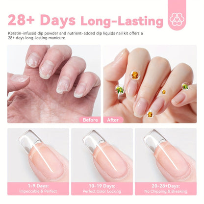 Clear Dip Powder Nail Kit Starter 60g - Transparent Dipping Powder with Base Coat Activator & Top Coat - Professional French Manicure Repair & Nail Art Dip Set