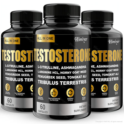 Testosterone Booster for Men with Tongkat Ali, Tribulus, Fenugreek & L-Arginine - Plant-Based Natural Men's Health Supplement for Strength, Libido & Vitality - 60 Capsules, 30-Day Supply