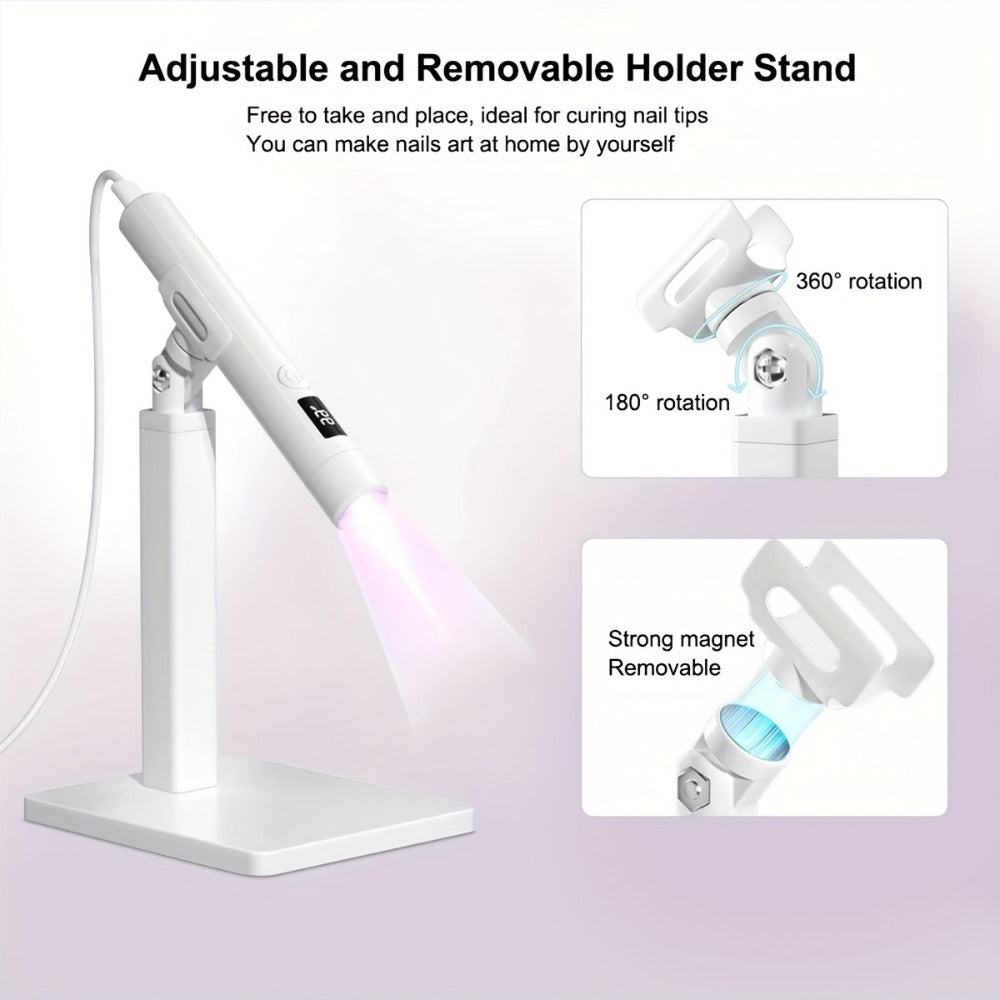 LED Nail Lamp 360° Rotating Head USB Powered with Digital Timer 45s/60s & Nail Stamp - Gel Polish Curer with Condenser Lens for Manicure & Nail Art, White & Pink