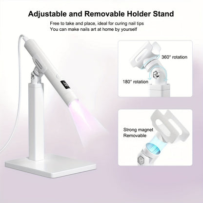 LED Nail Lamp 360° Rotating Head USB Powered with Digital Timer 45s/60s & Nail Stamp - Gel Polish Curer with Condenser Lens for Manicure & Nail Art, White & Pink