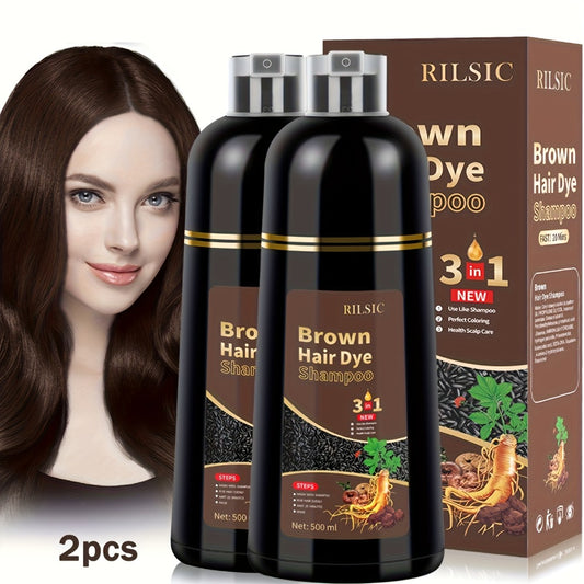 2pcs Hair Dye Shampoo for Grey Hair, 16.91oz Herbal Natural Hair Dye 3in 1, Instant Hair Colour Shampoo with 10 Gloves, 2 Earmuffs, 1 Headgear, And 1 Shampoo ShawlHair. Hair Dye Hair Color Shampoo Coloring In Minutes for Women Men (Four Colors)