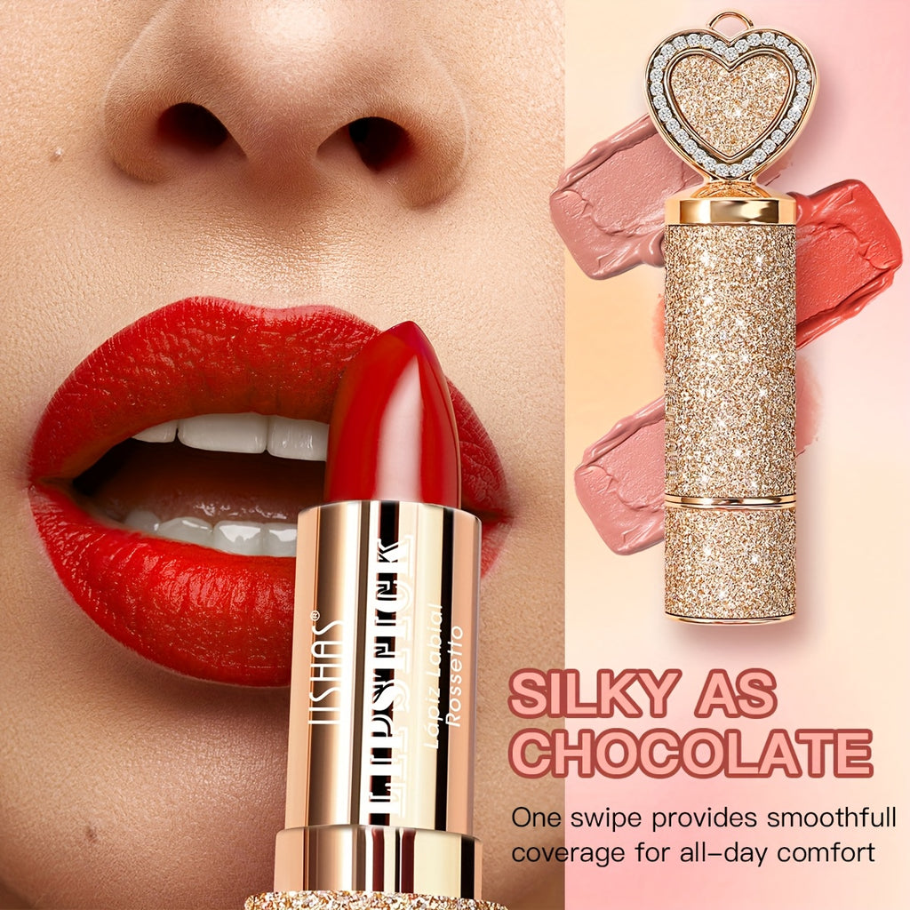 USHAS 24H Matte Lasting Lipstick - Layerable Coverage, Transfer-Resistant, Vibrant Color, Velvet Matte End with Heart-Shaped Design, Richly Pigmented, Easy Application, Durable Wear, Ideal for All-Day Comfort And Effortlessly Chic Lip Makeup