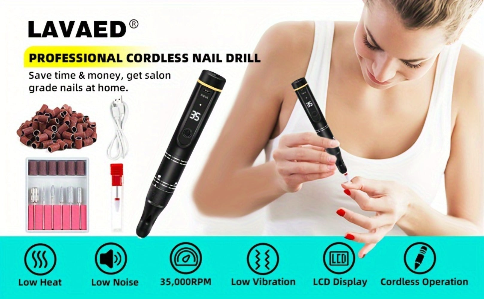 Electric Nail File with a Portable Rechargeable Design, Featuring 35000 RPM, Suitable for Gel Nails, Manicure, And Pedicure for Both Home And Salon Use