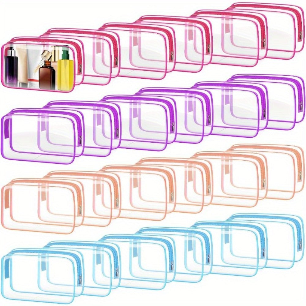 TSA Approved Clear Toiletry Bags Set of 24 Transparent Travel Makeup Organizer Pouches Medium Size Airport Security Quart Bag White Rose Red