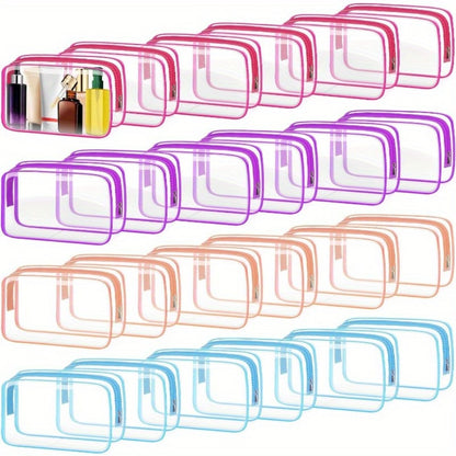 TSA Approved Clear Toiletry Bags Set of 24 Transparent Travel Makeup Organizer Pouches Medium Size Airport Security Quart Bag White Rose Red