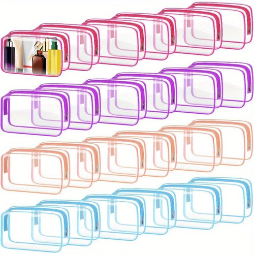 TSA Approved Clear Toiletry Bags Set of 24 Transparent Travel Makeup Organizer Pouches Medium Size Airport Security Quart Bag White Rose Red