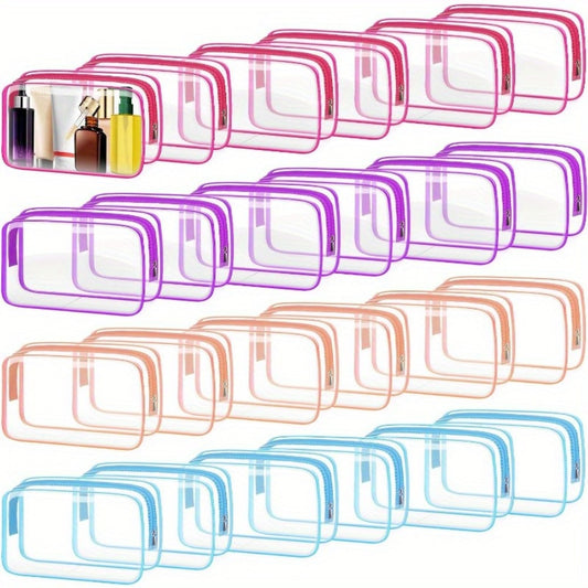 Set of 24 Transparent Toiletry Bags, Makeup Organizers for Travel, Tsa-Compliant Pouches in Various Colors, Medium Size