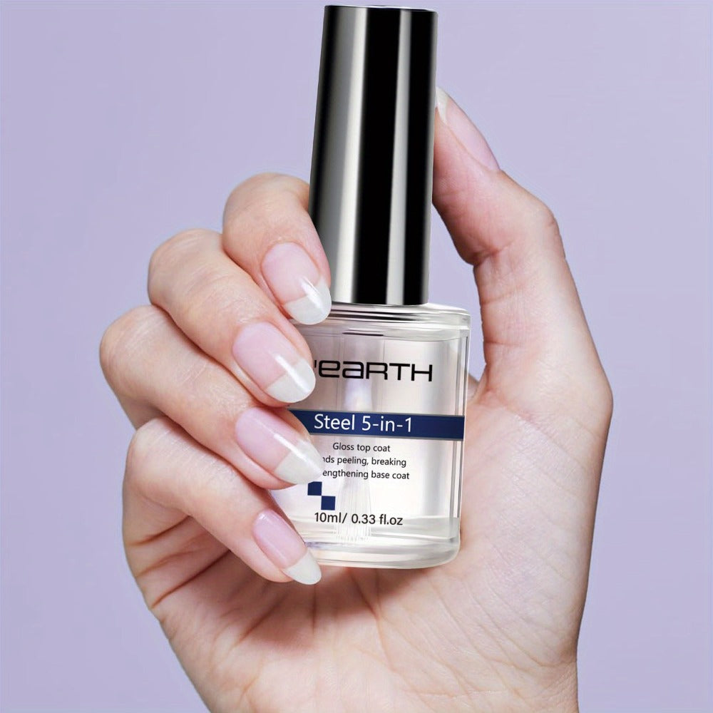 5-in-1 Nail Care Set - Formaldehyde-Free Gloss Top Coat, Strengthening Base Coat, Nail Hardener, Cuticle Oil, and Nail Polish Remover for Strong, Long-Lasting Manicure