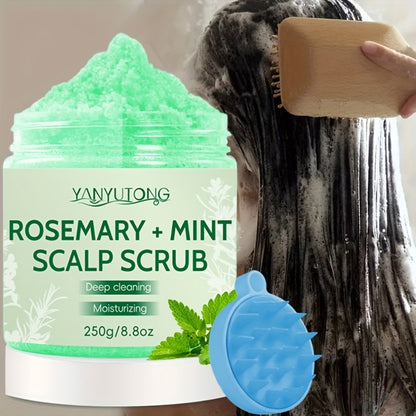 Scalp Scrub with Massage Brush — Rosemary & Mint Deep Cleansing Hair Scrub, 250g, Removes Buildup & Purifies Scalp for All Hair Types Including Oily, Dry & Color-Treated
