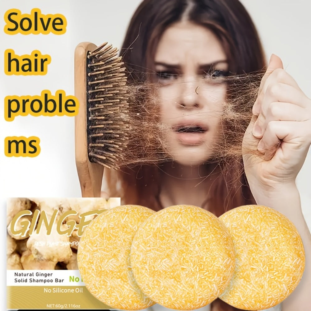 Ginger Shampoo Bar 3pcs × 60g — Natural Handmade Solid Shampoo Bar, Sulfate-Free, Paraben-Free & Vegan | Scalp Stimulating Ginger Formula for All Hair Types | Unisex Travel Size