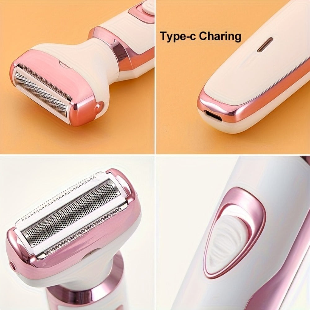 Women's Electric Shaver 4-in-1 Rechargeable Grooming Kit - Hair Remover Eyebrow Trimmer Nose Hair & Bikini Trimmer for Face Legs Underarms Painless