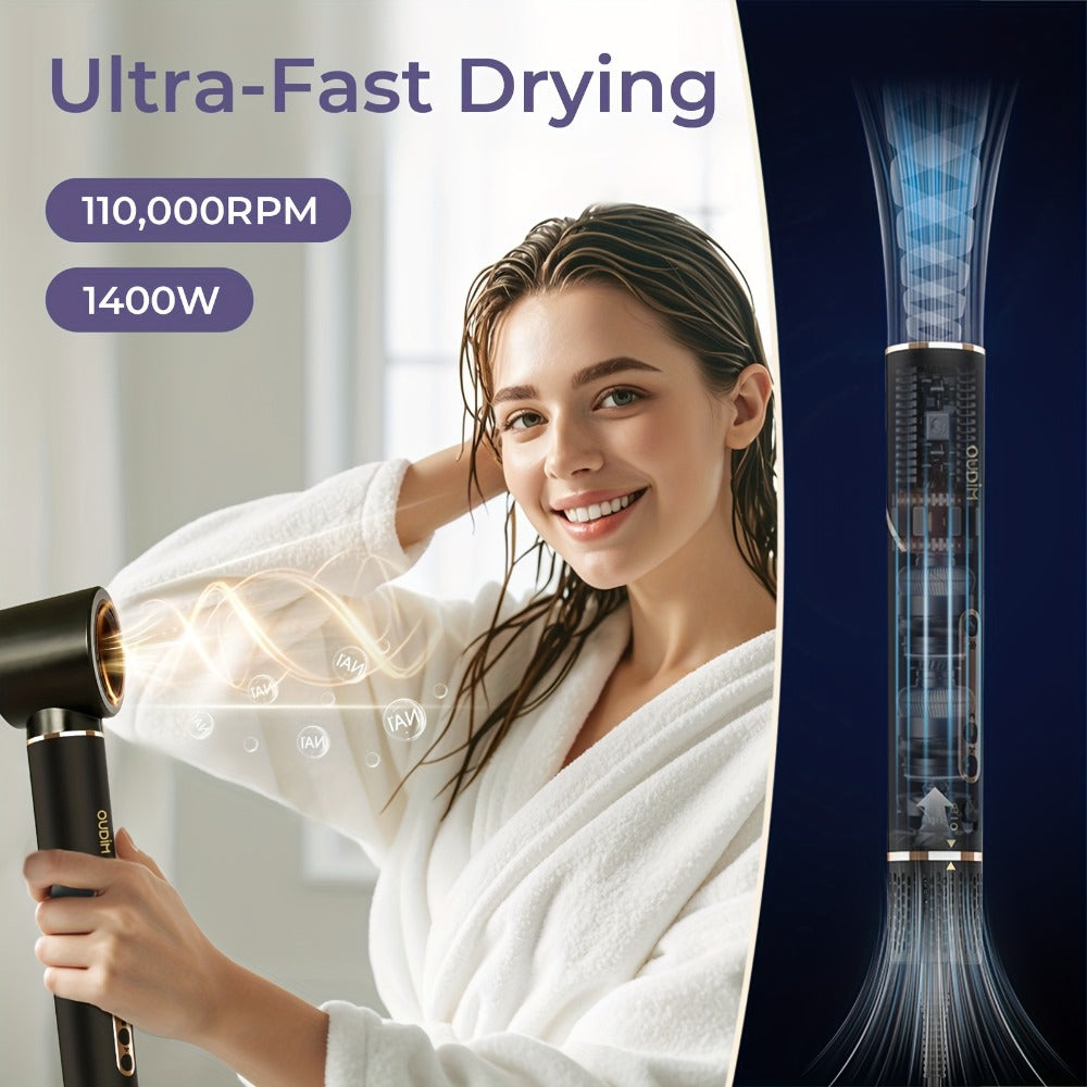 6-IN-1 Multi-Functional Hot Air Comb, Negative Ion Hair Dryer Brush And Styler, 110, 000 RPM High-speed, Frizz-free Hot Air for Rapid Drying, Air Styling Comb, Curling Iron, Straightener, Auto-winding Curling Rod, Foldable Handle, with A Storage Bag