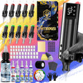 POSEIDON V5 Cordless Tattoo Machine Kit Complete with LCD Screen Display, Wireless Rotary Pen, 1500mAh Battery, 10 Needles & 11 Ink - Full Tattoo Supplies for Beginners & Professional Artists, Portable Tattoo Gun (No Adapter Included)