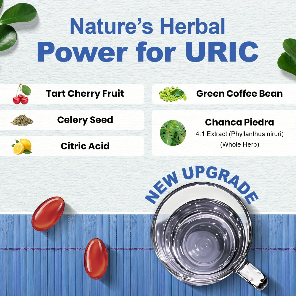 Cold Mount Uric Acid Balance Supplement, Kidney Health, Cardiovascular Health, Antioxidant, With Tart Cherry, Celery Seed & Citric Acid, 100 Soft Capsules, 50 Day Supply