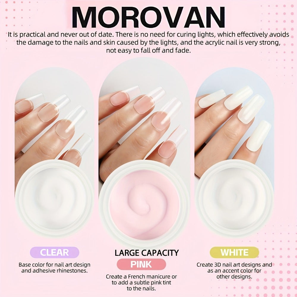 MOROVAN Super Value Nail Art Set: PINK CLEAR WHITE Acrylic Powder Combination, One Bottle Of 1.35oz Nail Liquid, A Tool Kit with Nail Clippers, And12color Glitter Powder. All-in-one Solution to Effortlessly Create Stunning Nails.Gift Advanced Nail Art