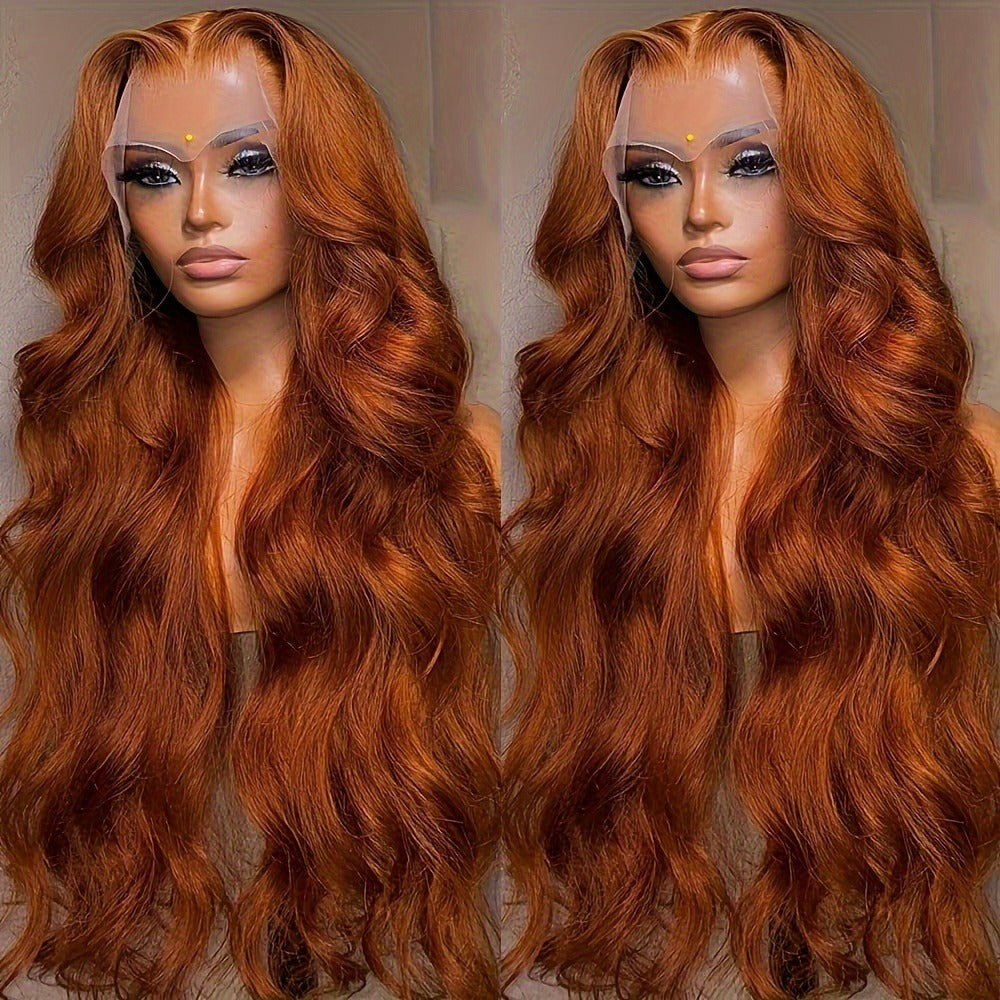 Lace Front Wig Ginger Orange 13x4 Body Wave Synthetic Wig Preplucked Baby Hair Glueless Loose Wavy Natural Hairline Women Daily Wear Party 24 32 Inch