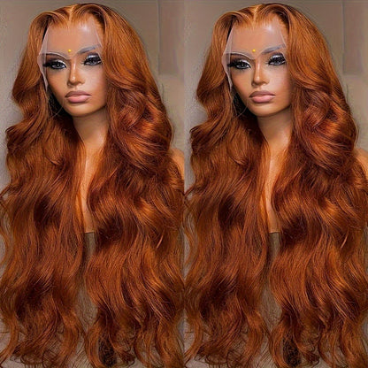 Lace Front Wig Ginger Orange 13x4 Body Wave Synthetic Wig Preplucked Baby Hair Glueless Loose Wavy Natural Hairline Women Daily Wear Party 24 32 Inch