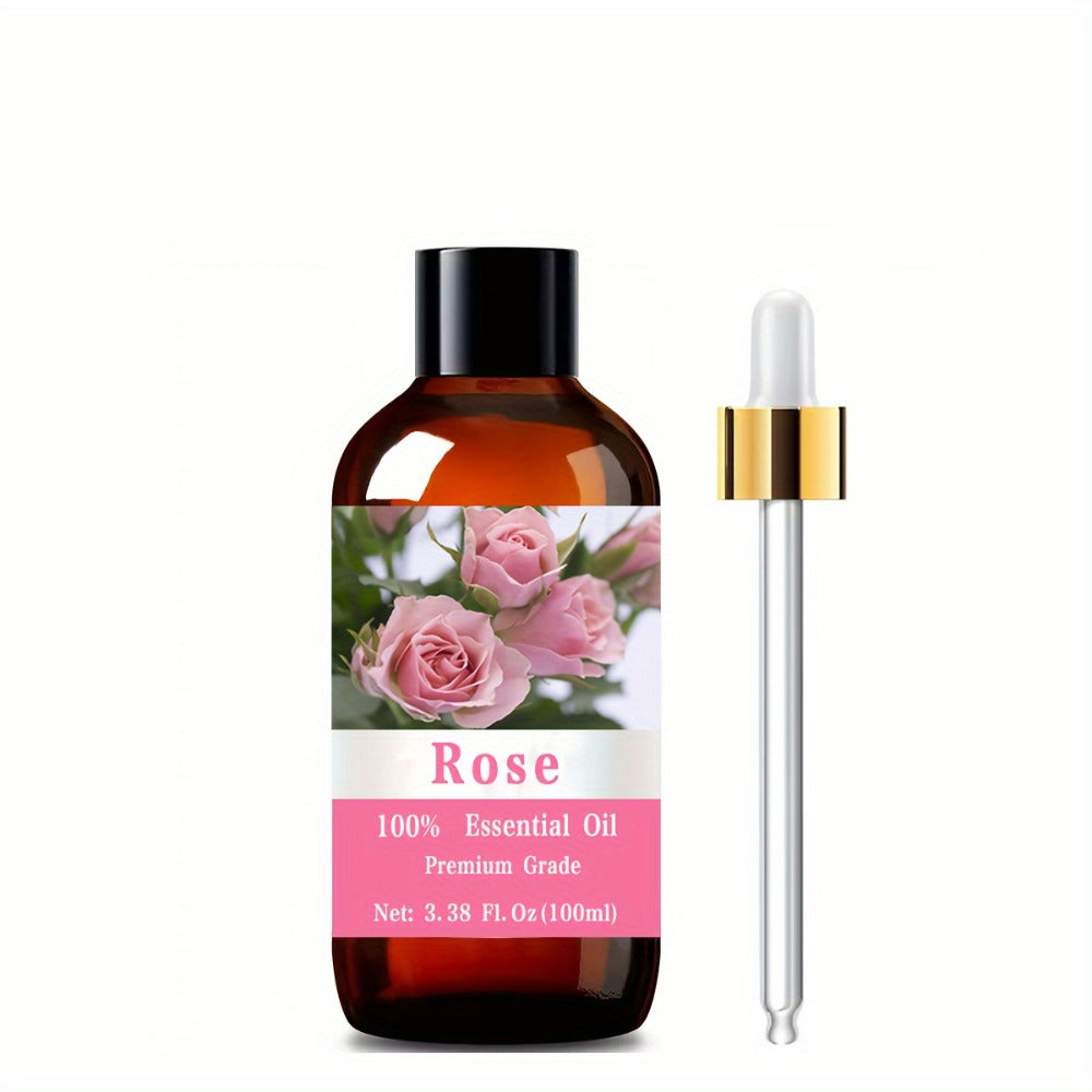 Rose Essential Oil, 100ml/3.38fl.oz, 100% Pure Care Grade for Nail, Hair & Skin Care, Massage, Moisturizing Massage Essential Oil for Men & Women, Meditation Gift, Perfect Christmas Gift