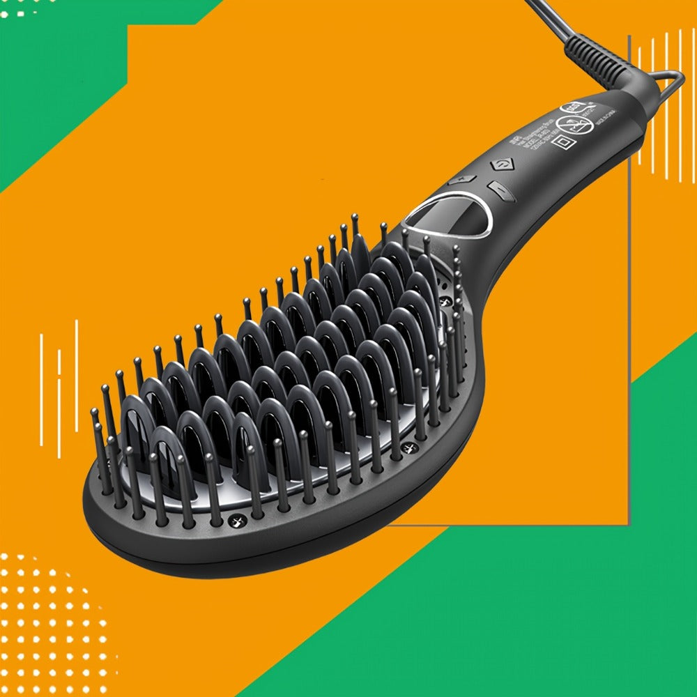 Hair Straightener Brus, 30S Fast Ceramic Hair Straightener Comb & Iron with Anti-Scald, Travel & Salon, Best Soft Round Touch Body for Home, Black