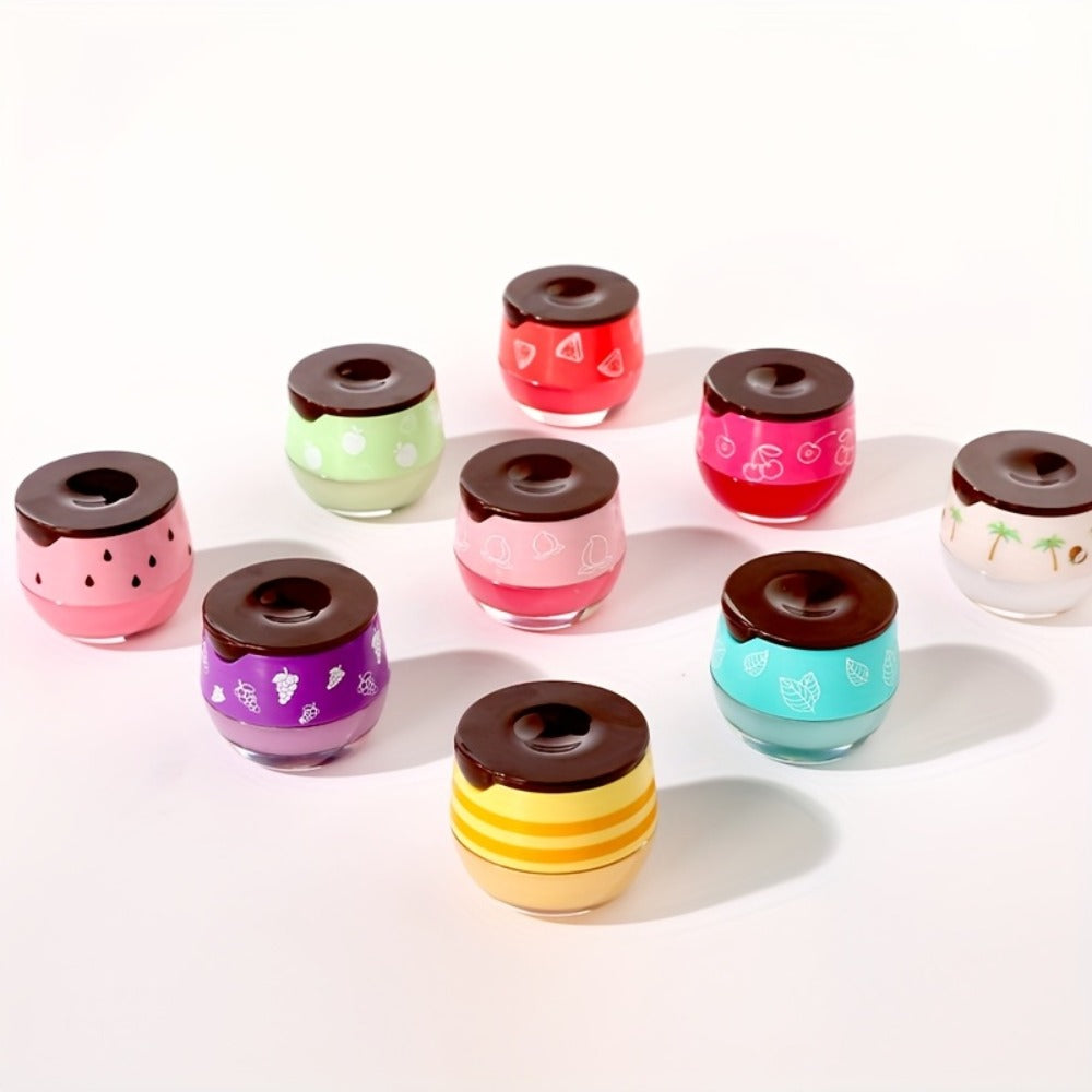 Set of 8 Lip Balms in Honey Pot, Featuring Flavors Like Honey, Strawberry, Apple, Watermelon, Cherry, Vanilla, Mint, And Aloe, Designed for Overnight Hydration And Moisturizing with Propolis