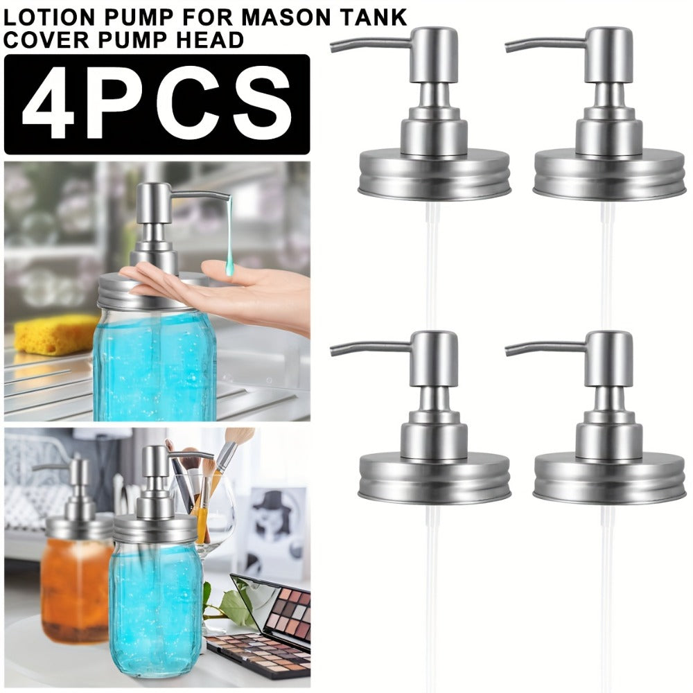 Mason Jar Soap Dispenser Lid with Pump Stainless Steel Mason Jar Pump Lid Lotion Soap Dispenser Lids with 3.9 Inch Tube And Gasket Leakproof Soap Dispenser Pump Replacement for Home Kitchen Bathroom Soap Dispenser Pump Head Liquid Soap Dispenser Pum