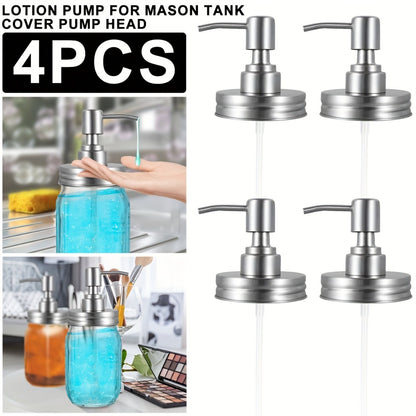 Mason Jar Soap Dispenser Lid with Pump – 4 Pack 304 Stainless Steel Pump Lids for Regular Mouth Mason Jars, Leakproof Soap Dispenser Pump Replacement with 3.9" Tube & Gasket for Kitchen Bathroom