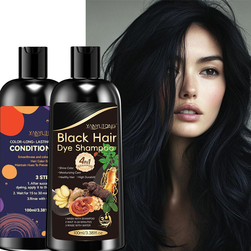 Hair Dye Shampoo and Conditioner Set — 4-in-1 Long-Lasting Hair Color with Ginger & Herbal Extracts, Gentle Gray Hair Coverage, Moisturizing Formula for All Hair Types, 3 Shades