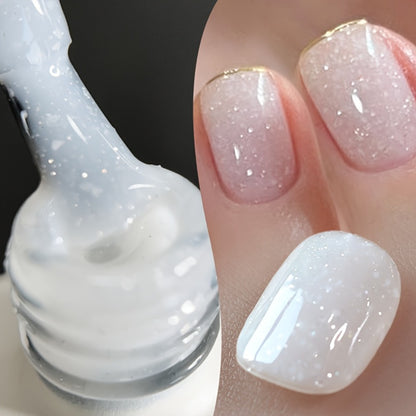 Glitter Gel Nail Polish 2pcs BORN PRETTY Snow Jelly Shimmer - Semi-Permanent Soak-Off LED UV Gel Varnish in Nude Pink White, Long-Lasting Chip-Resistant Salon-Quality Manicure, 0.34oz Each