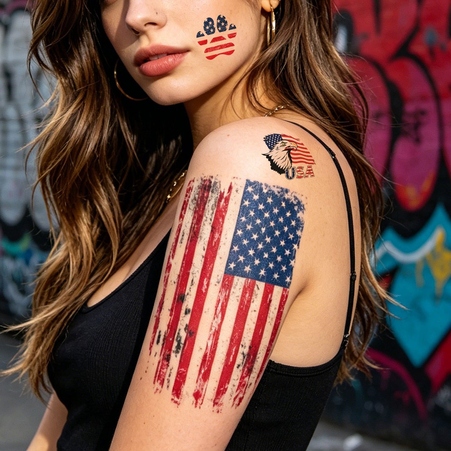 4th of July Temporary Tattoos 14 Sheets Independence Day American Flag Sleeve Tattoo Stickers Red White Blue Patriotic Body Art for Men Women Party Supplies
