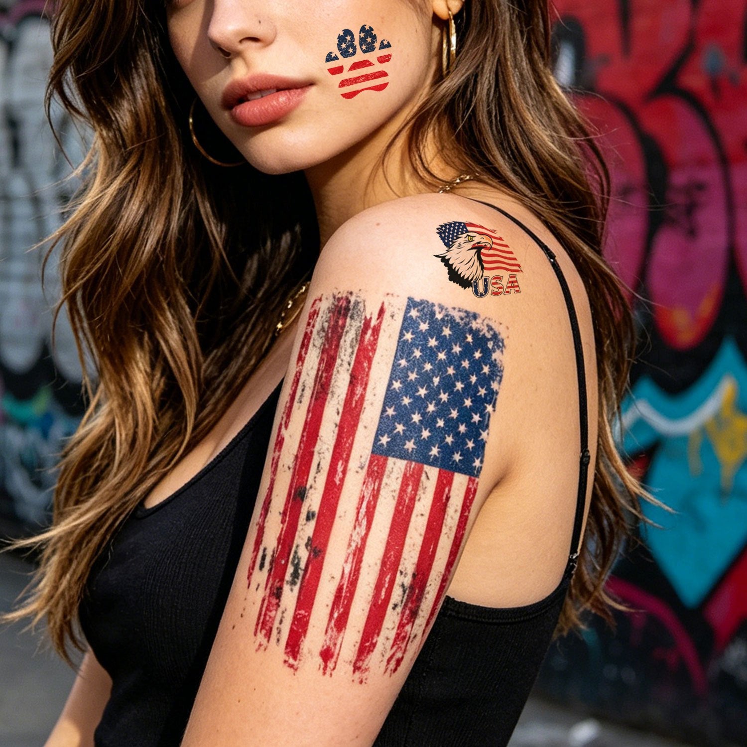 14 Sheets 4Th of July Temporary Tattoos Independence Day Fake Tattoo 4Th of July Sleeve Tattoo American Flag Tattoos for Men Women Red White And Blue Party Supplies