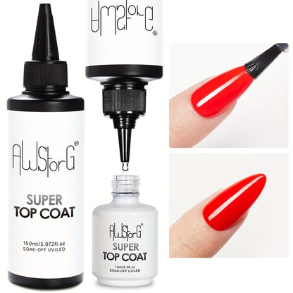 Gel Nail Top Coat Super Glossy Soak Off LED Gel Polish Base Coat Matte Finish Functional Gel Varnish for Nail Salon & Home Manicure 15ml