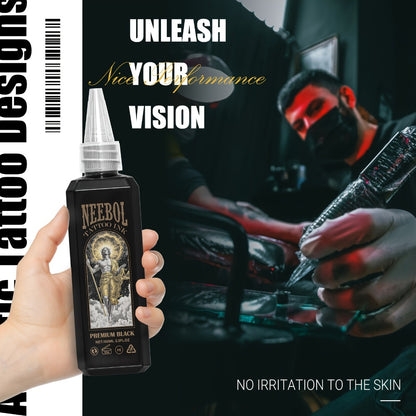 Black Tattoo Ink 3.38oz - Neebol Premium Super Dark Black Tattoo Ink for Outlining Shading & Blending Long Lasting Vibrant Body Art Ink for Tattoo Artists & Beginners