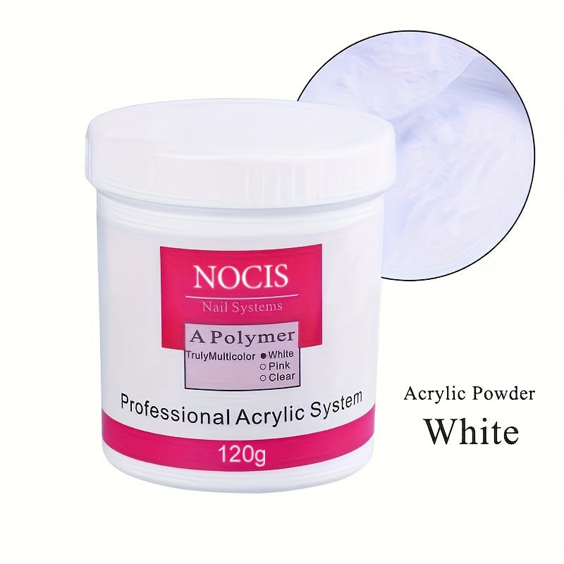 NOCIS 120G Acrylic Nail Powder - 120G in White/Pinkish/Clear for Durable Extensions And Carving, Easy-to-Use Set