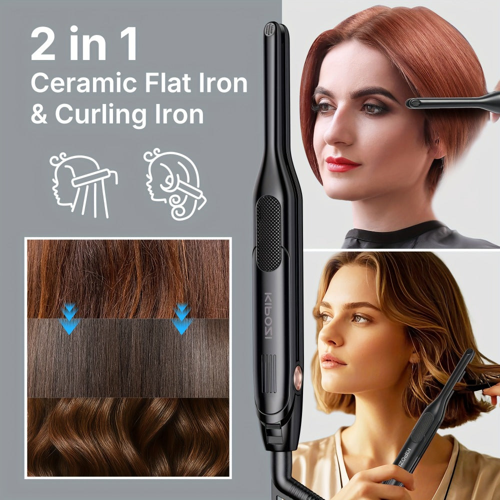 Kipozi 0.3inch Hair Straightener, Short Hair Styling Tools, Beard Care Tools, 2-in-1curly Hair, Curly Hair Straightening, Bangs Styling Small Hairdressing Tools, Unisex Hairdressing Tools, Hair Straightener for Men And Women, Valentine's Gift