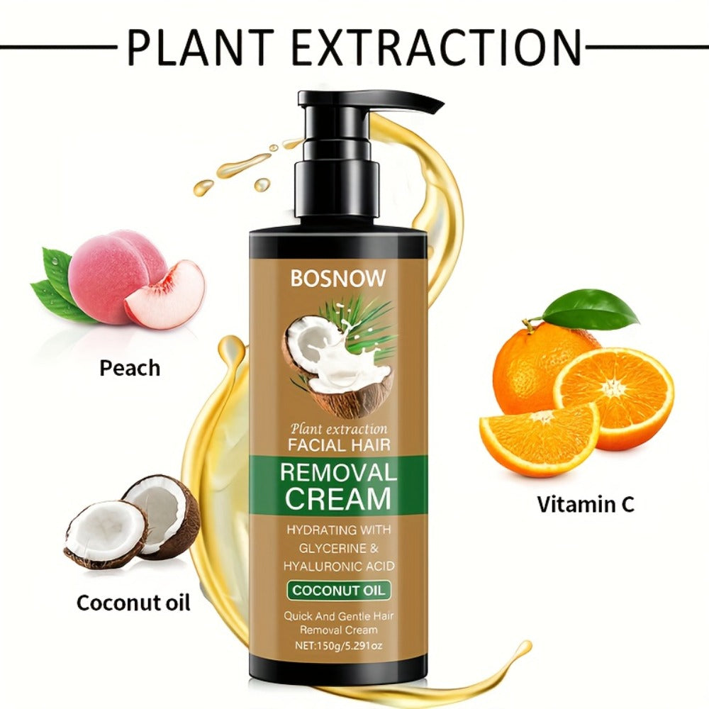 150g Coconut Hair Removal Cream, Non-permanent Hair Removal, Painless Hair Removal, Hair Removal Clean And Thorough Without Residue, 3 Minutes Fast Hair Removal, 15 Days Lasting Effect, Suitable for Underarms, Lips, Arms, Thighs, Body, Private Parts, Unde