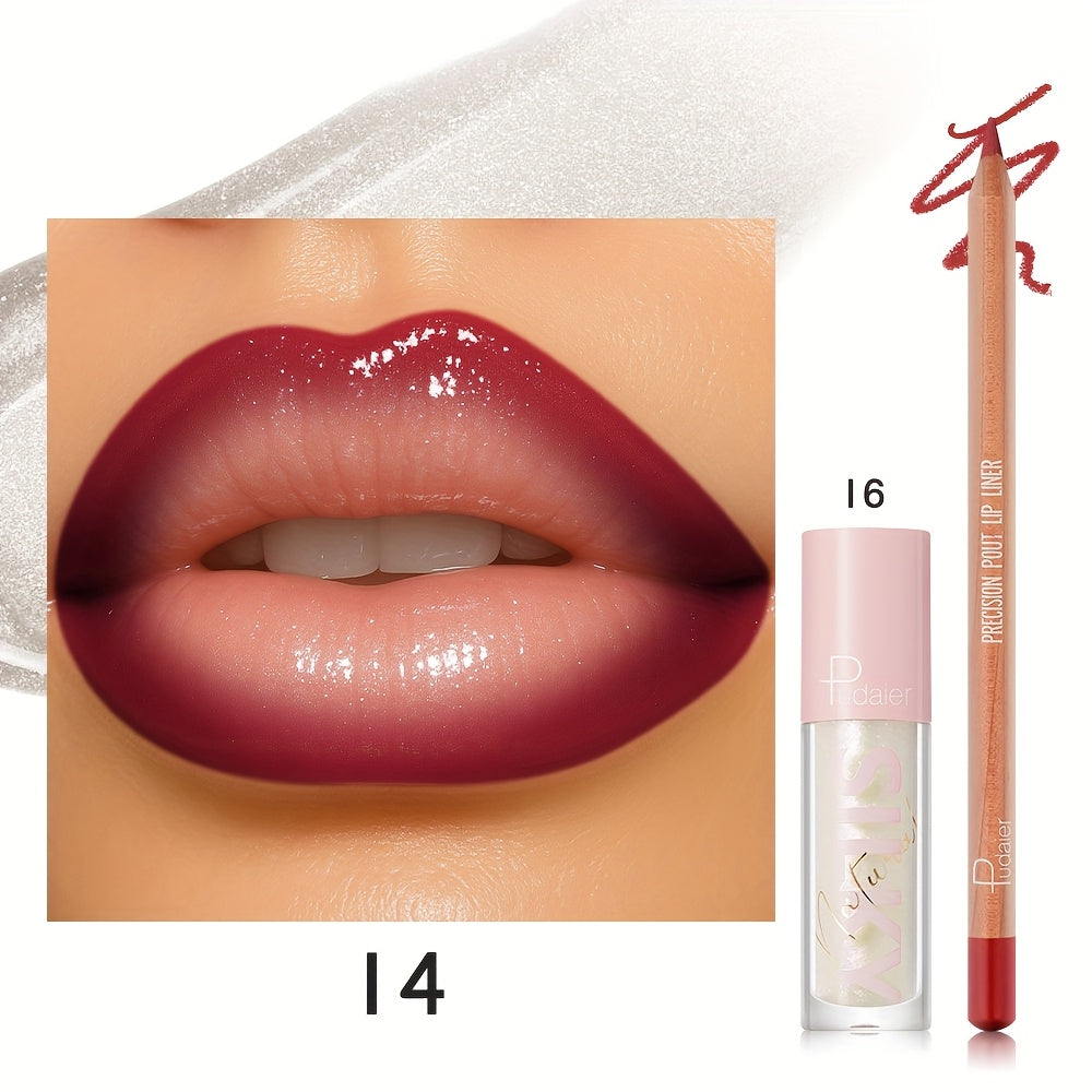 [Christmas Gifts] Matte Lip Liner and Glitter Lipstick Set, Durable, Waterproof and Sweat Resistant, Easy to Color, Easy to Outline Lips, Create the Perfect Shine Lip Makeup, Suitable for Everyday Date Party Makeup Christmas Gifts, Christmas Presents for