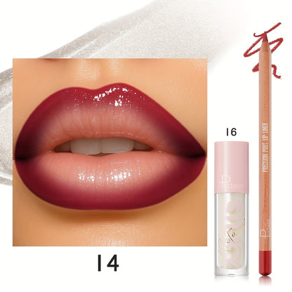 Matte Lip Liner and Glitter Lipstick Set Waterproof Long Lasting Gradient Lip Kit Smooth Blending Bold Color for All Skin Tones Daily Party Makeup