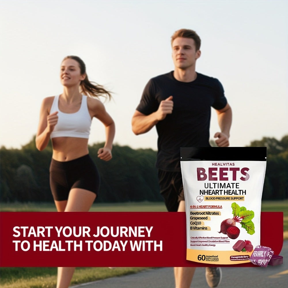 4 In 1 Super Beetroot Gummies Contains Coenzyme Q10, Beetroot Powder, Multi-Vitamins, Supports Healthy Blood Pressure, Heart Health, 60 Soft Chewable Gummies, Pomegranate Fruit Flavor - 30 Day Supply, Best Gift For Family And Friends!