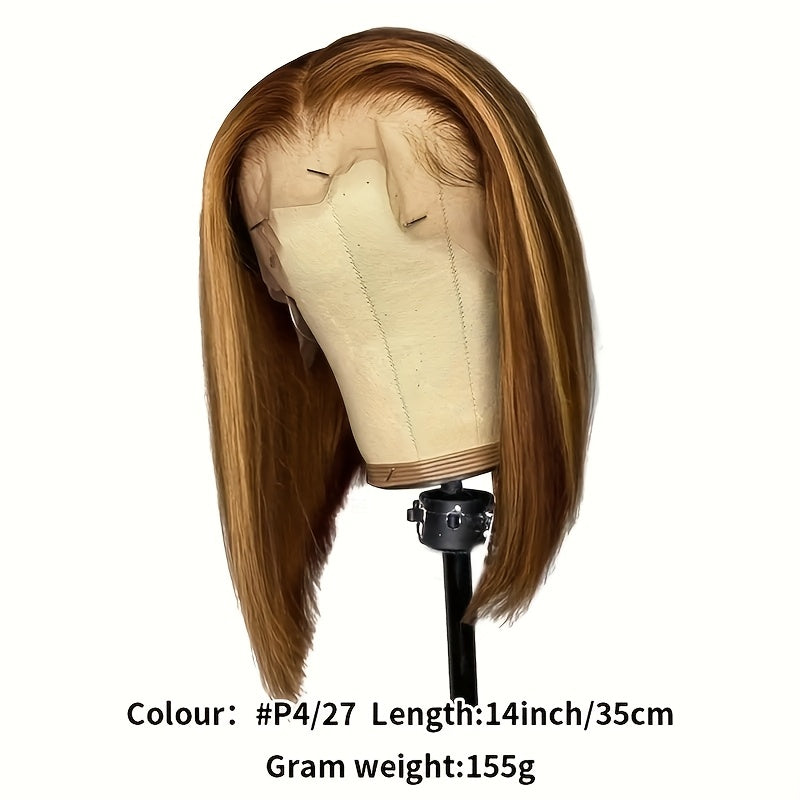 Big Toupee High Highlights Glue Free Live Hair Short Bob Wig 5x1 Live Lace Forehead Wig P4/27 180% Density Pre-painted Straight Bob Wig Wear And Go