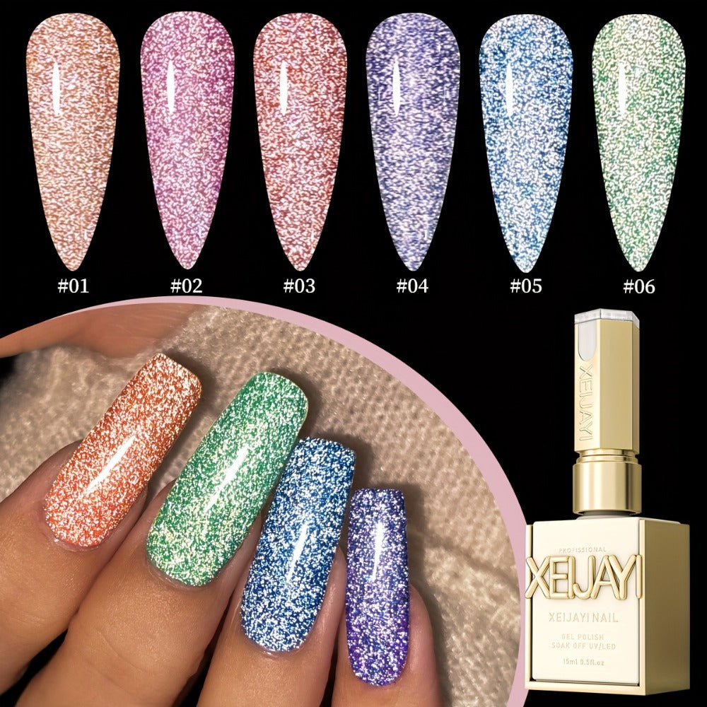 Glamorous Spring Nails Seasonal Manicure Crushed Starlight 6pcs Set 0.51oz Nail Gel Oil Soak LED Nail Polish Salon Women's Nail Tools Four Seasons Fashion