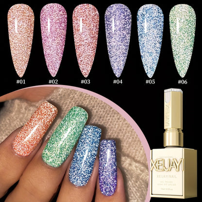 Glitter Gel Nail Polish Set 6pcs Crushed Starlight Sparkling Rhinestone Soak-Off LED Nail Polish 0.51oz Seasonal Manicure Women Nail Art Kit
