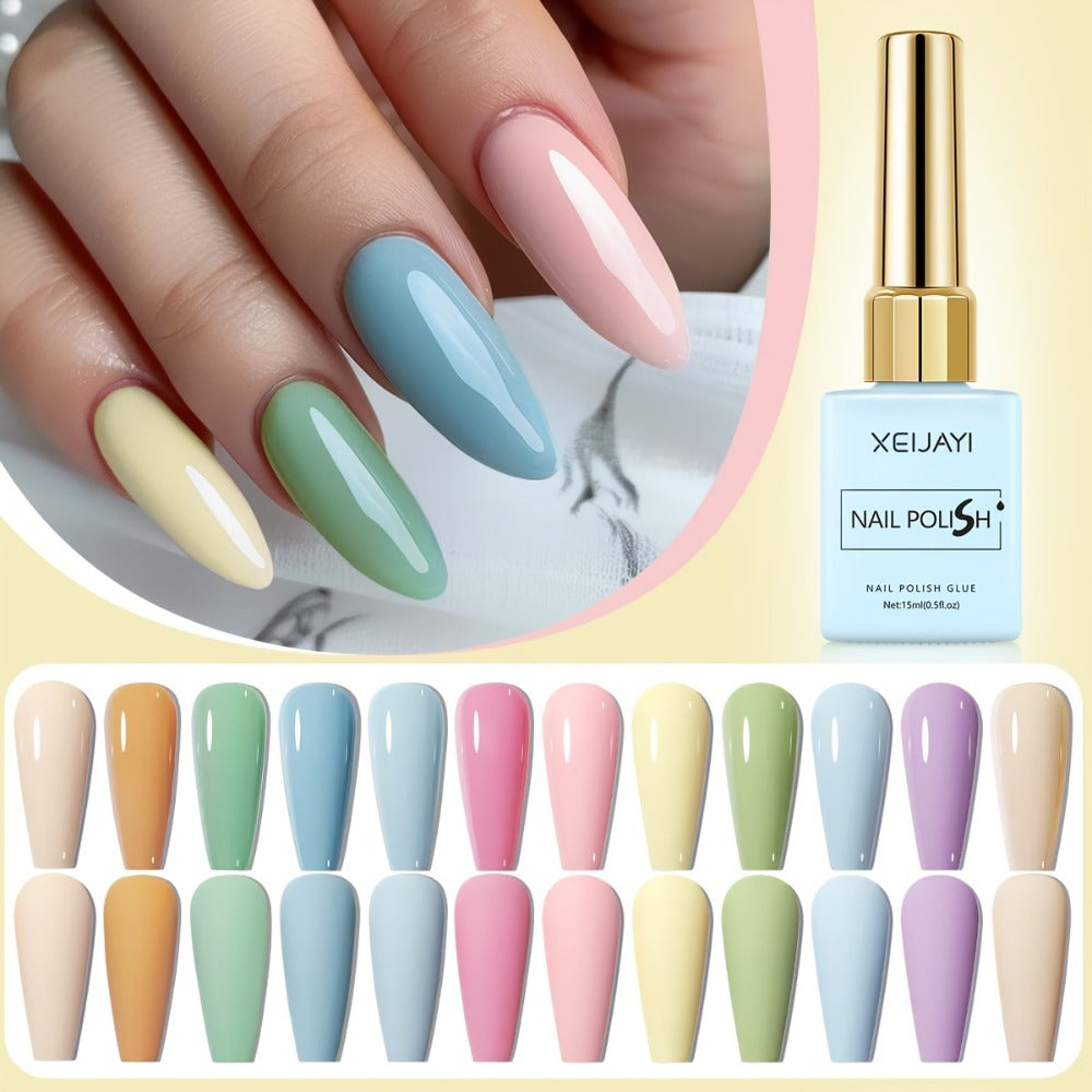 Spring Nail Art 2025 Bright Nails 12pcs 0.51oz New Popular Candy Macaroon Nail Gel Semi Permanent Nail Art Soaking LED Nail Salon DIY Nail Salon Gel Seasonal Nail Art