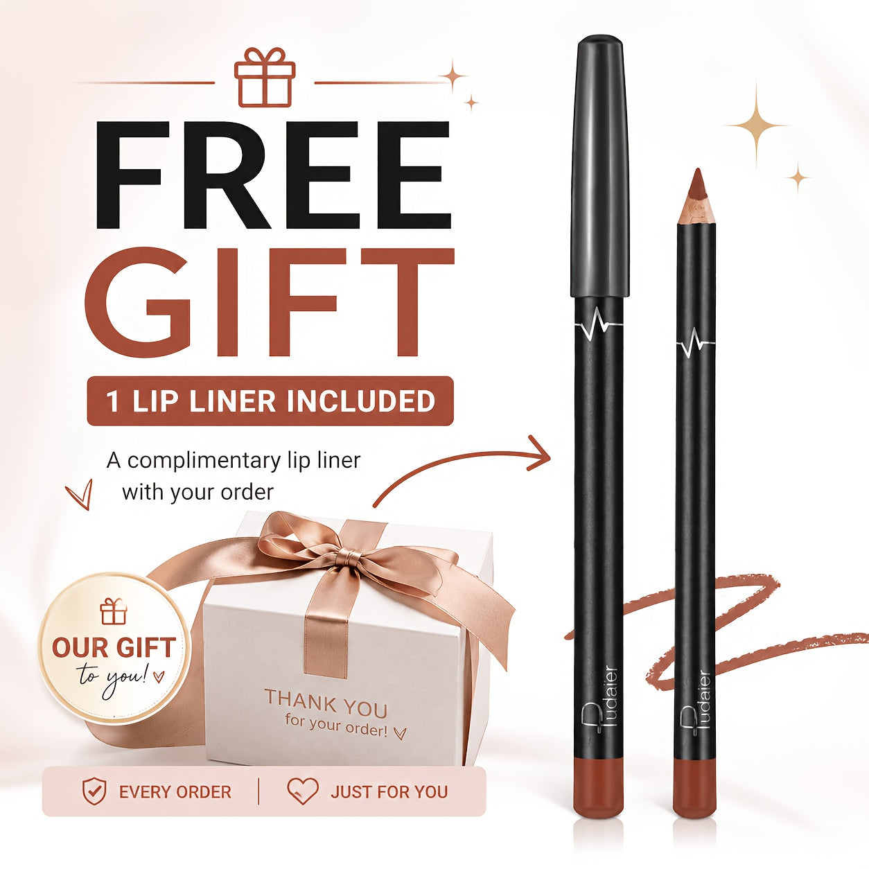 [Viral Fall Makeup] Luxury Press Golden Lipstick Set With Lip Liner | Brown Shimmer And Nude Lip Liner Pencil | Viral Fall Makeup Kit (2pcs)