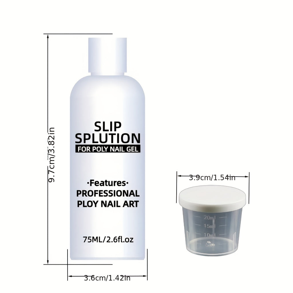 For Poly Nail Gel Slip Solution, 2.6 Oz Slip Solution And Container, for Poly Nail Gel Nails Anti-Stick for Poly Extension Gel Liquid Slip Solution Set