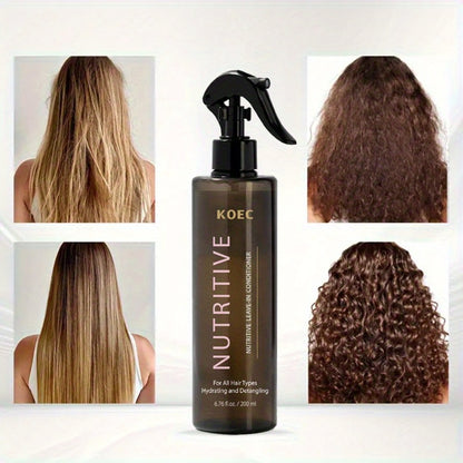 Leave-In Conditioner with Hydrolyzed Keratin & Biotin — Anti-Frizz Detangler, Argan Oil & Plant Extracts, Repairs Split Ends & Breakage, Color-Safe for Curly, Dry & Damaged Hair, 6.76 oz